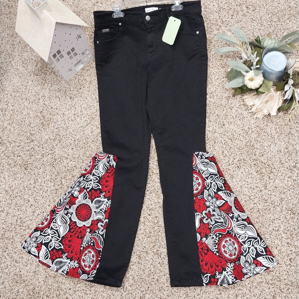 3452 Size 8 Jacklyn Smith Upcycled Bell-Bottoms, In Red and Black. - Picture 1 of 4